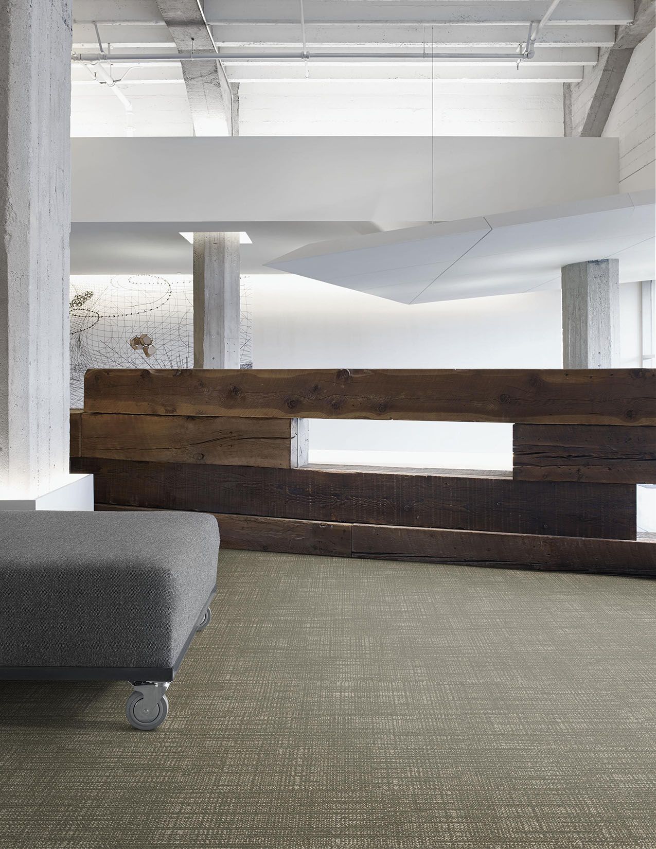 Interface Screen Print plank carpet tile in lobby with grey ottoman and wood reception desk imagen número 2